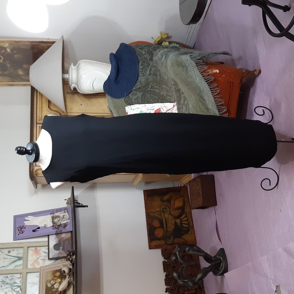 LBD Womens black dress Sz 12 Petite long Sleeveless zip back modest b17